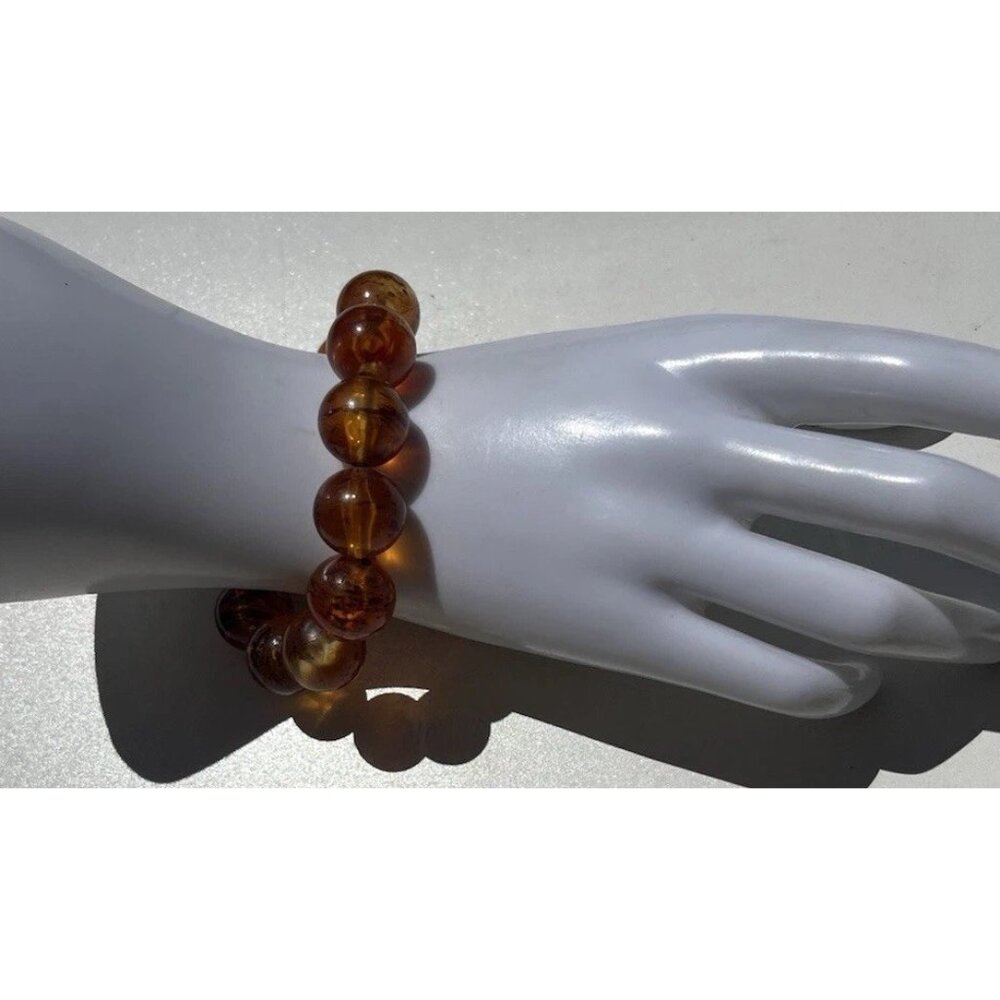 Vintage Chunky Faux Amber round Bead bracelet Women’s Sz 7” - Picture 11 of 11